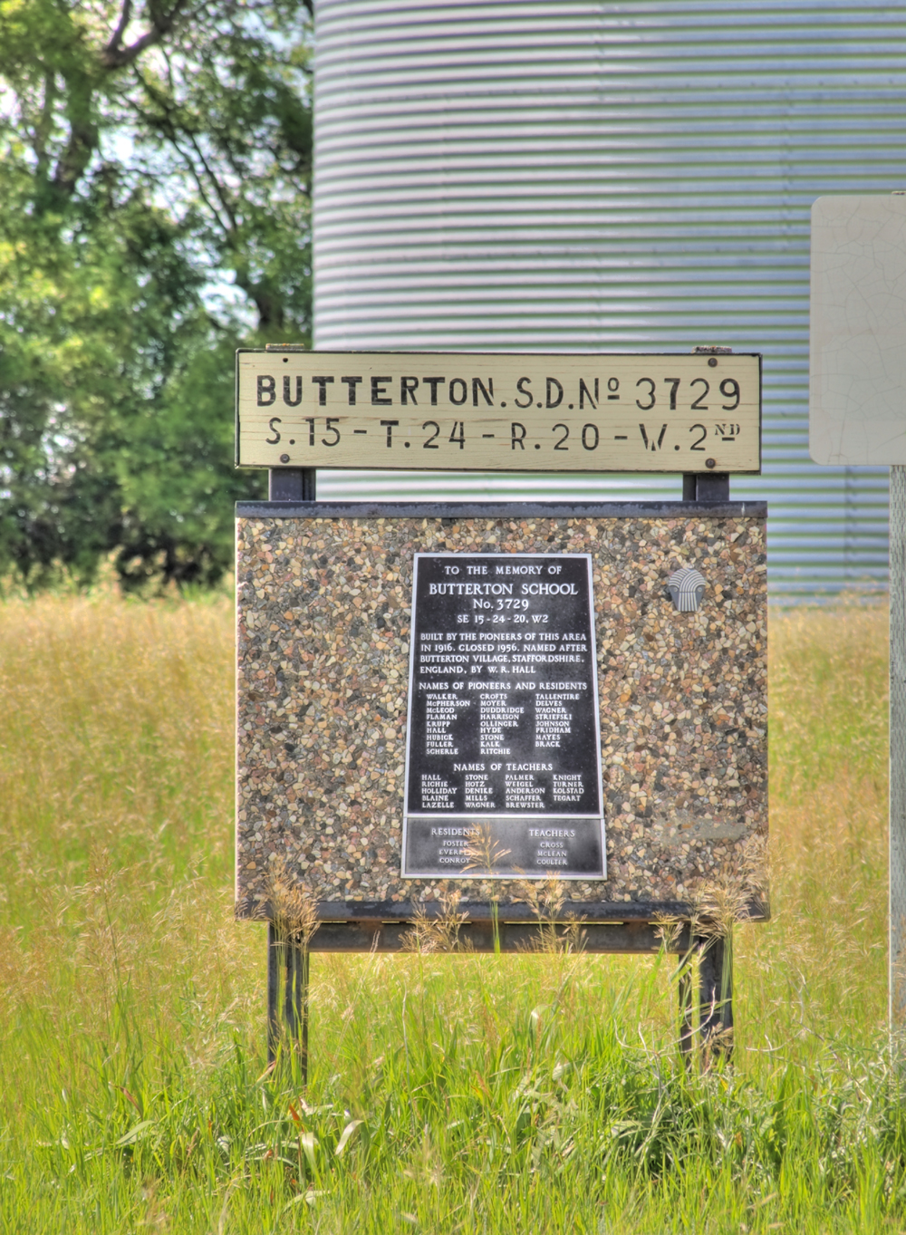 Butterton School District Number 3729, section 15 township 24 range 20 West of the 2nd meridian, 1916-1956, near Bulyea, and Earl Grey, Saskatchewan